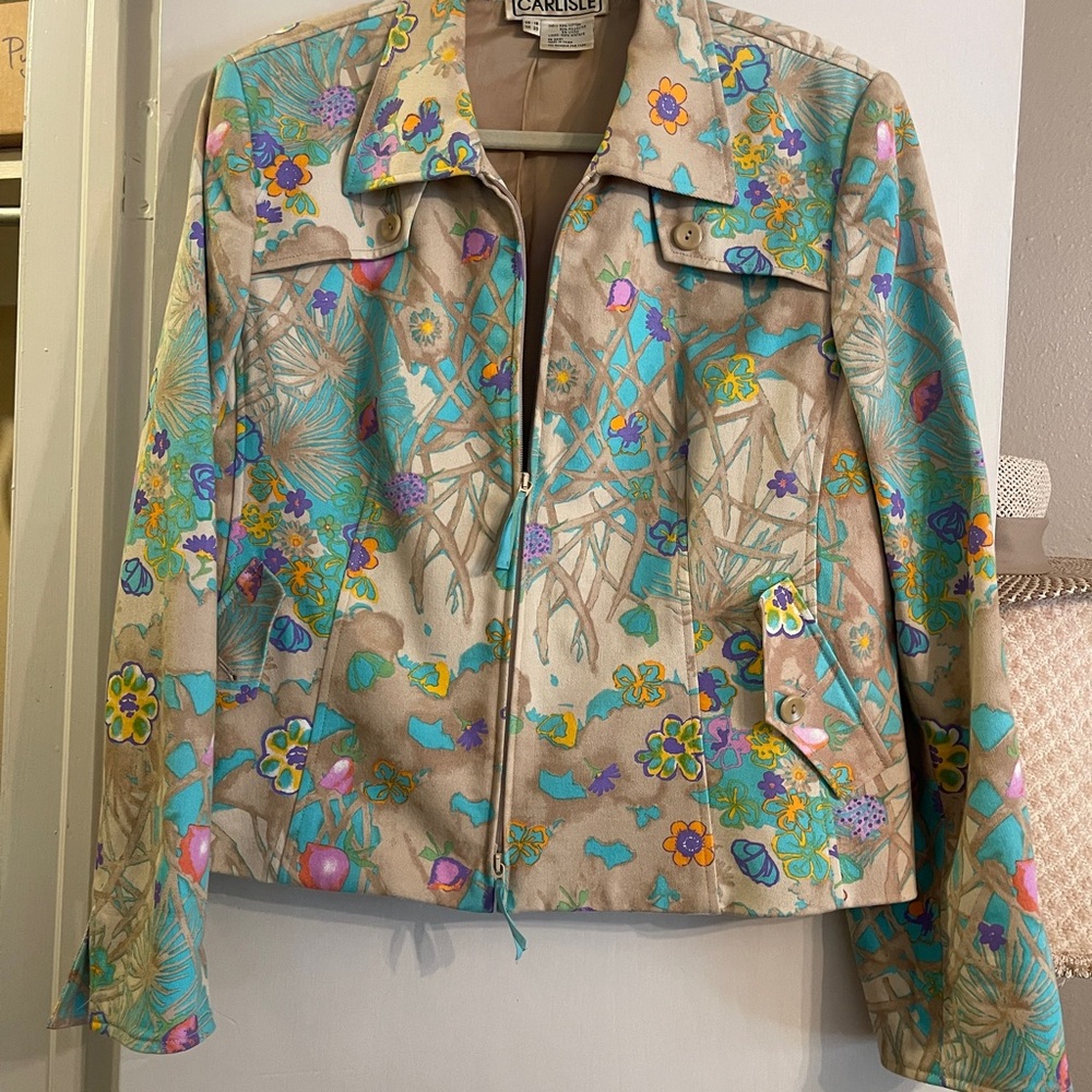 Carlisle Women's Floral Jean Jacket - Beige and Blue